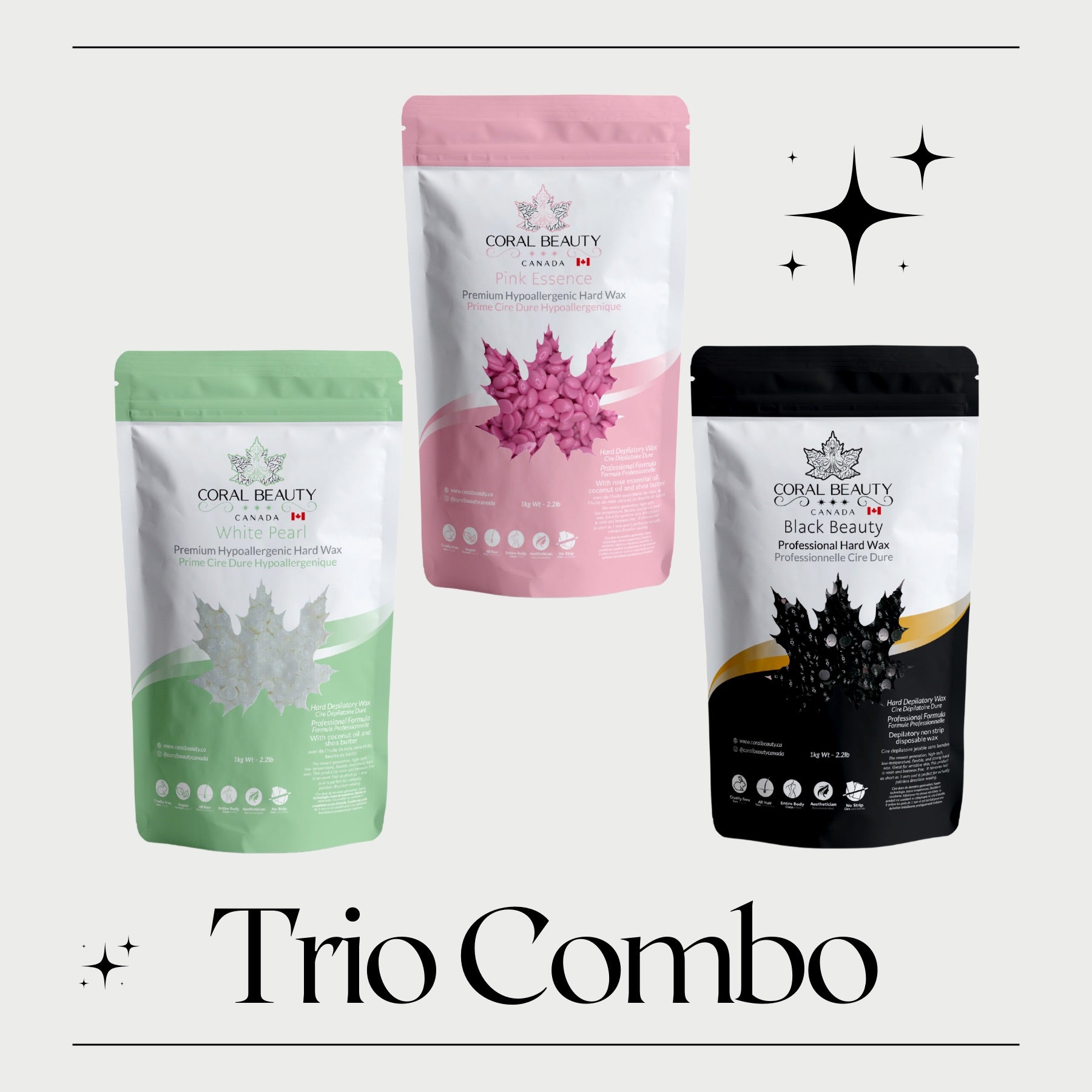 Pink Essence, Plumeria, White Pearl, Mae Mae, Blue Ocean, Kai, Hard Wax. Black beauty, Black Coral