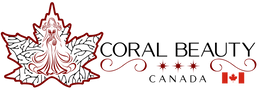 Logo of Coral Beauty Canada with a stylized maple leaf and woman's face.