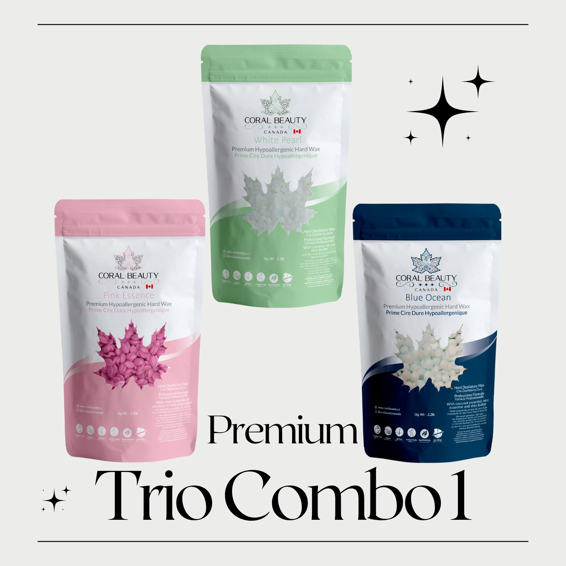 Pink Essence, Plumeria, White Pearl, Mae Mae, Blue Ocean, Kai, Hard Wax